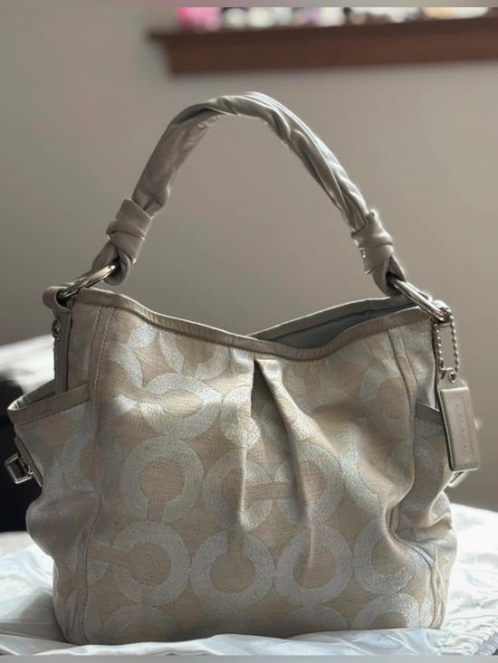 Coach Handbags - Coach “Parker” Metallic Signature Shoulder Hobo in Light Champagne